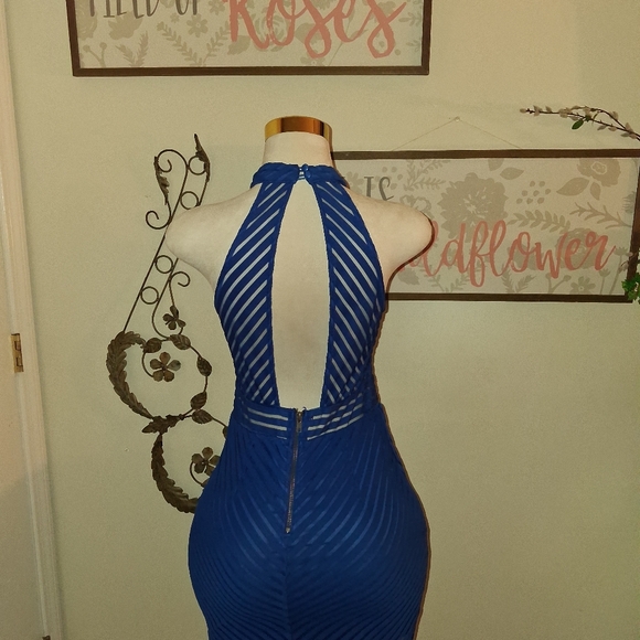 Luxxel Royal Blue Asymmetrical Halter Dress - Picture 3 of 6
